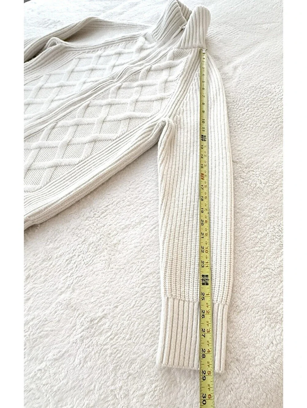 Banana Republic Mens L Merino Wool Blend Cable Knit Full Zip Sweater Ivory